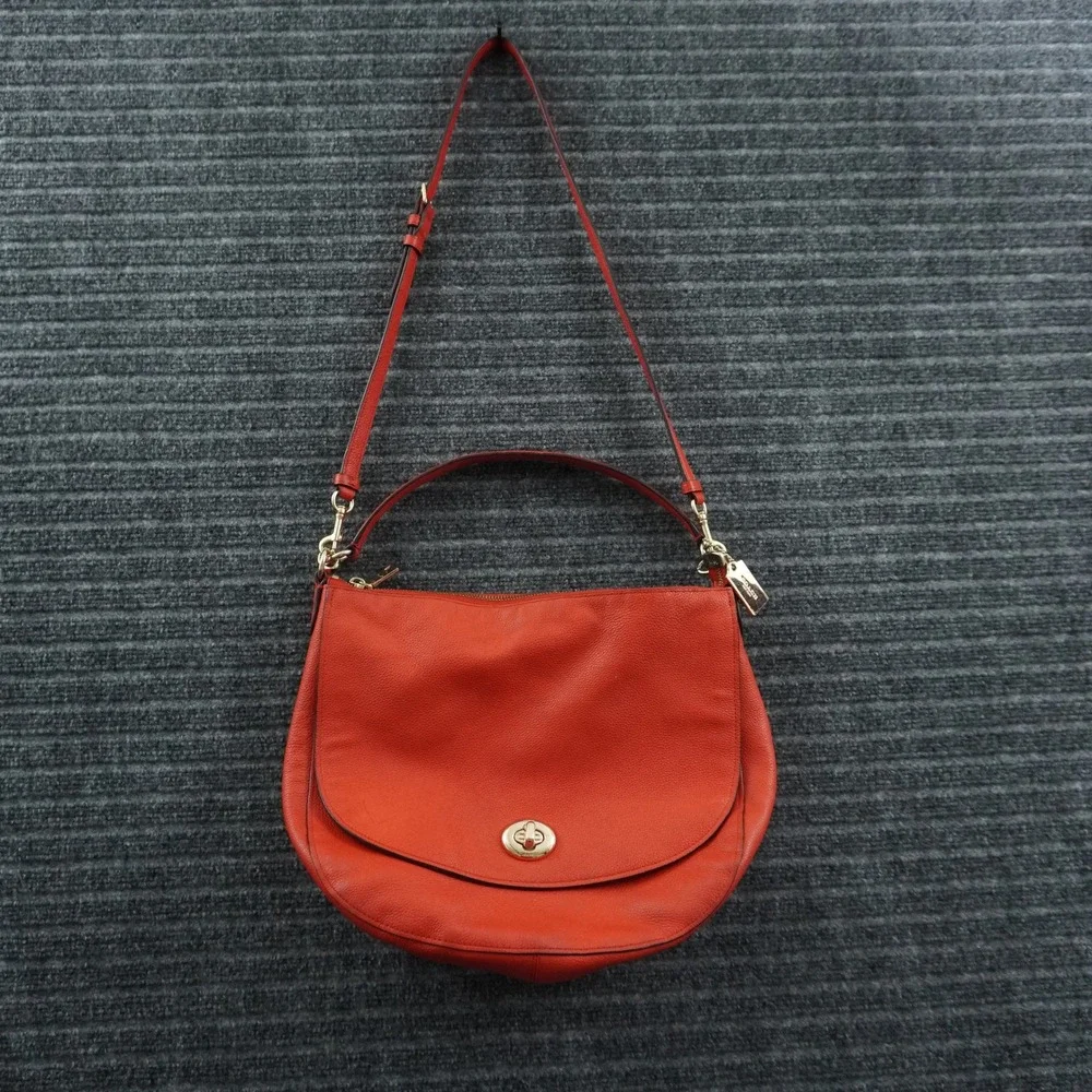 Coach Turnlock Hobo Bag Womens Polished Red Pebbled Leather Crossbody